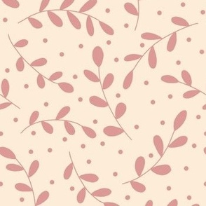 Dusty pink branches, leaves and spots on cream