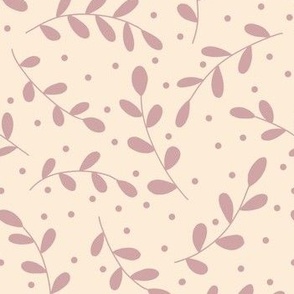 Lilac branches, leaves and spots on cream