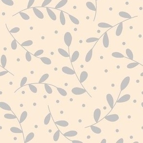 Light grey branches, leaves and spots on cream