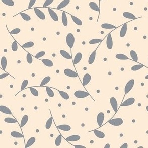 Dark grey branches, leaves and spots on cream