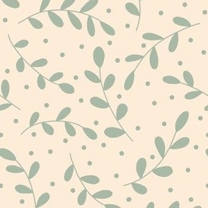 Light green branches, leaves and spots on cream