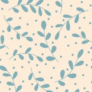 Blue branches, leaves and spots on cream