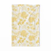 Australian Fantasy Garden Christmas Toile - golden straw on white 