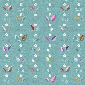 Leaves & Flowers Rows | 4" | on Petrol | Charming Cherries Collection 