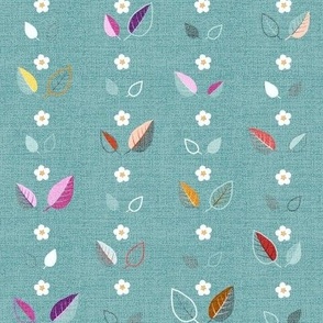 Leaves & Flowers in Rows | 8" | on Petrol | Charming Cherries Collection