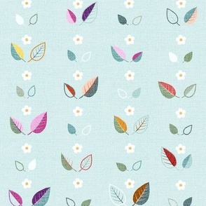 Leaves & Flowers in Rows | 8" | on Aqua | Charming Cherries Collection