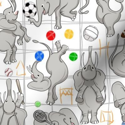 Elephants Play Ball | White - Gray - Yellow