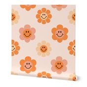 smiley floral boho fabric - cute hippie retro smiley floral design