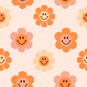 smiley floral boho fabric - cute hippie retro smiley floral design