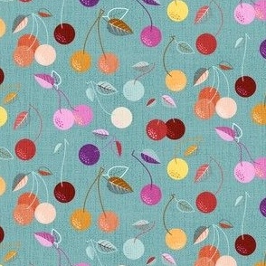 Charming Cherries | M size | 12" I on Petrol | Charming Cherries Collection (BrickC)