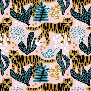 Mustard Tigers on cotton candy pink Medium scale