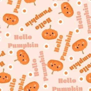 hello pumpkin fabric - cute boho pumpkin autumn design