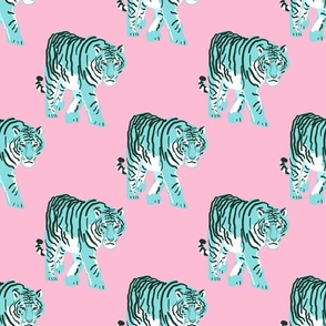 Teal Tiger on Pink