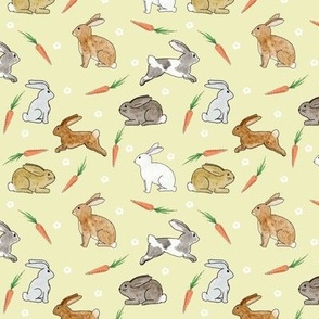 Bunnies and Carrrots on Yellow