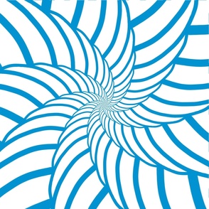 White and blue,spiralling,3d geometric pattern 