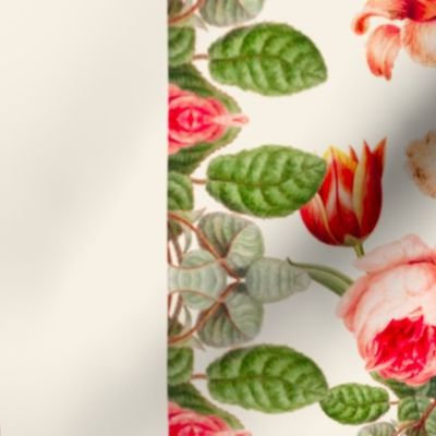 Vintage flowers,hummingbirds,columns,cream background 