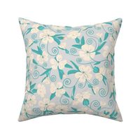 Delicate Blooms-White and Teal