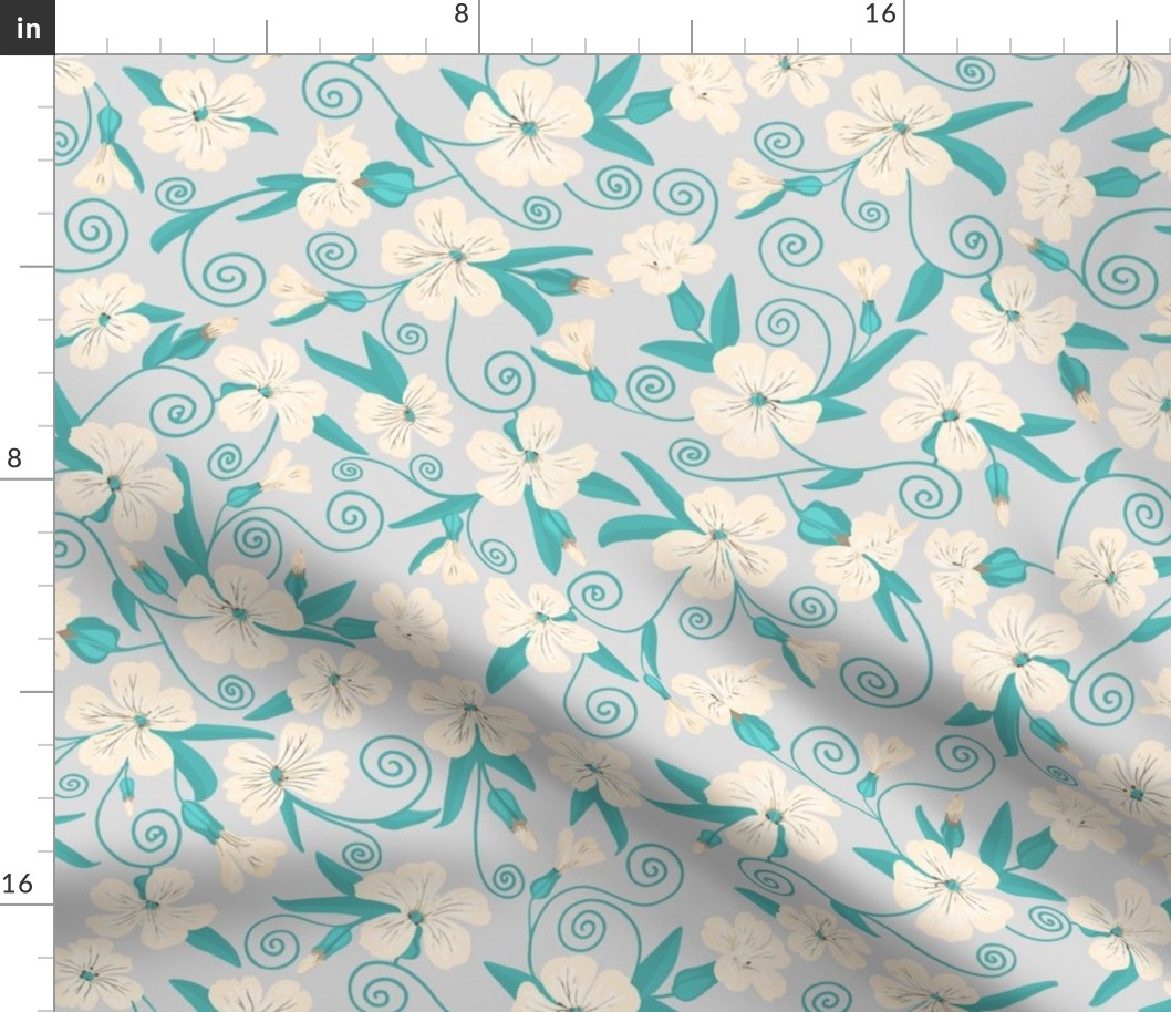 Delicate Blooms-White and Teal