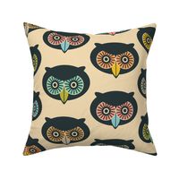 There Be Owls Retro Black Multi-Colours - MEDIUM Scale - UnBlink Studio by Jackie Tahara