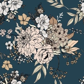 August Floral Fall Dark Blue