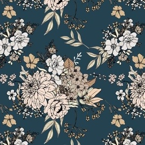 August Floral Fall Dark Blue Small