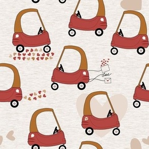 Cozy Valentine Cars / Bone Melange Texture - Valentine's Day