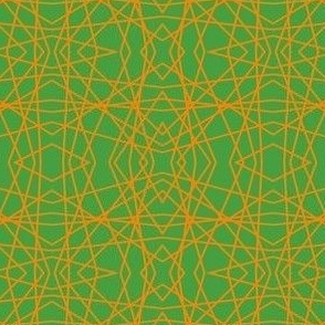 Geometric Spiderweb orange on green