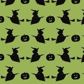 Witches and Jack O Lanterns in Candy Apple Green