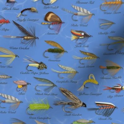 Fishing Flies Small Scale\\Men’s Fabric \\Blue