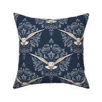 Barn Owls Damask Navy