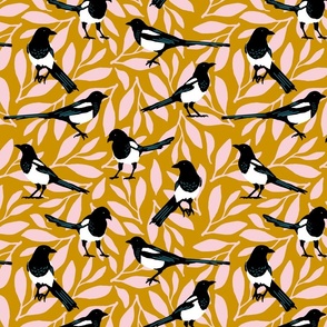 Joyeux Magpies, Mustard by Brittanylane