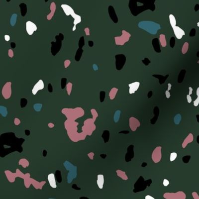 Terrazzo messy irregular spots and stains minimalist texture black white pink moody rose green