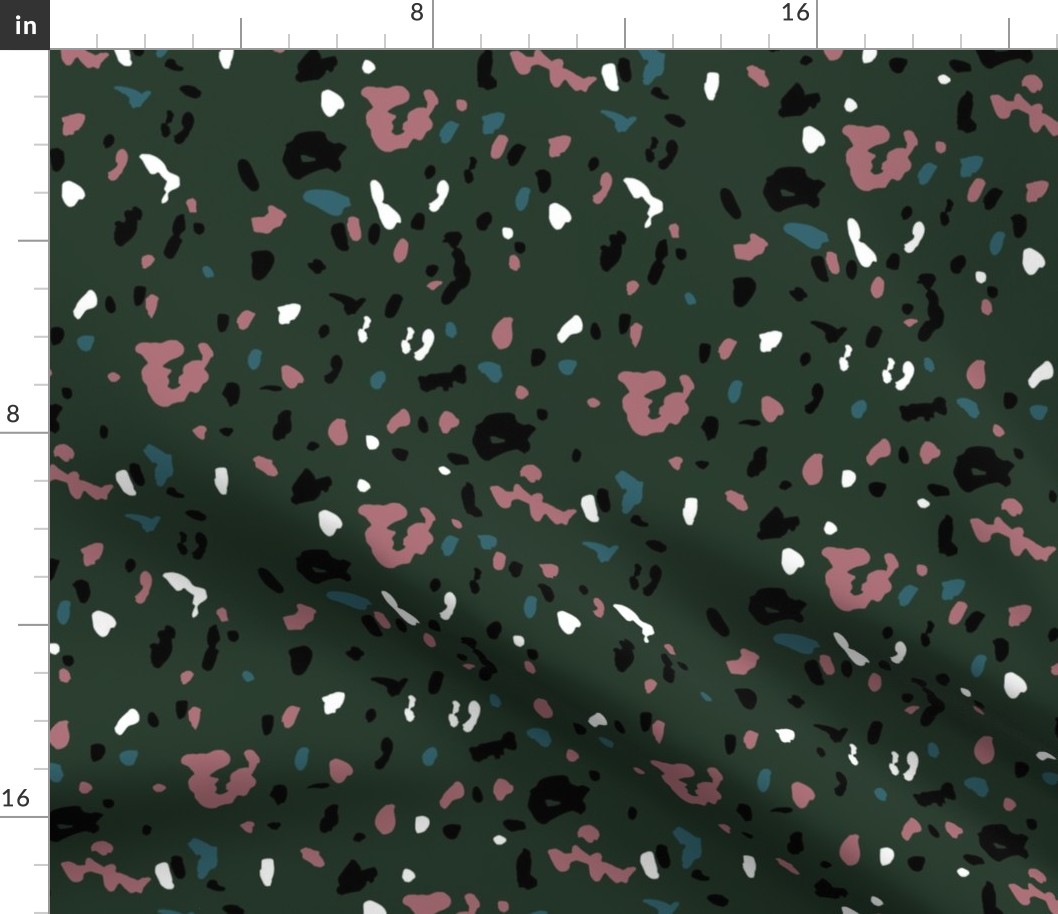 Terrazzo messy irregular spots and stains minimalist texture black white pink moody rose green