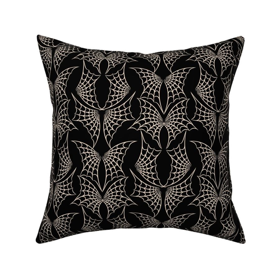 ★ SPIDER WEB LACE (SOLID BLACK BACKGROUND) ★ Black and White (Ecru) - Medium Scale / Collection : Halloween Moths - Creepy Prints