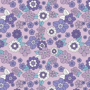 Little retro Scandinavian ditsy flowers vintage blossom fall design with petals and roses lilac lavender blue