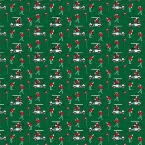 (extra small scale) Golfing Santa - golf themed Santa Claus Christmas - green - C21