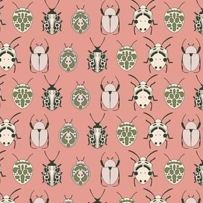 Medium - Coral pink retro bugs pattern