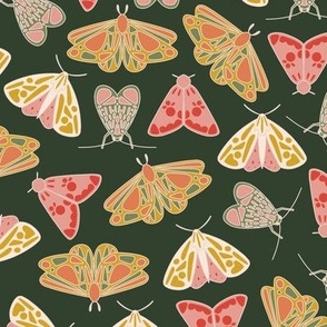 Vintage green moth butterflies pattern