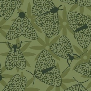 Medium - Floral green moth butterflies pattern