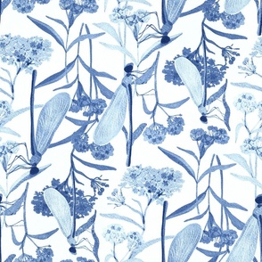 Milkweed with Dragonflies - china blue and white 