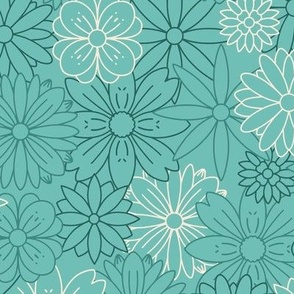 Large - Blue turquoise hippy geometric floral pattern