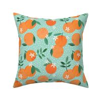 Orange Citrus Fruit and Blossom on green - 9 inch repeat