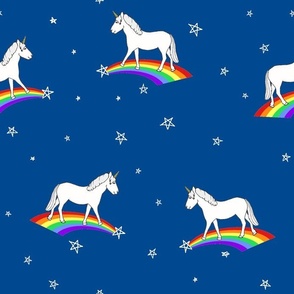 unicorns + rainbows (navy) // kids playful print-ch