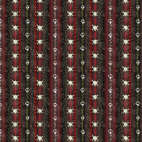 Vines O' Death -- Red -- Halloween Skull-y Skulls, Supernatural Skulls, Death Skulls over Victorian Vines and Red Stripes -- 514dpi (29% of Full Scale)