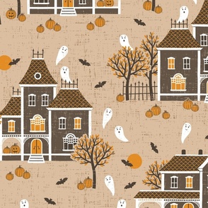 Halloween Haunted Houses - brown orange - large scale