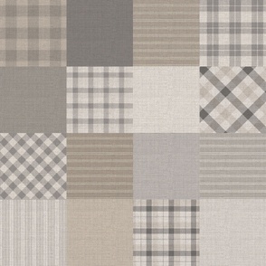 8” Neutral Plaid Squares - grey/beige