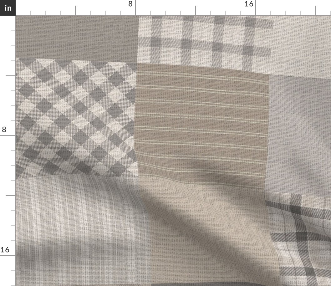 8” Neutral Plaid Squares - grey/beige