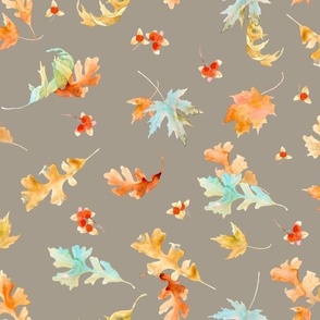 Watercolor Leaves on warm gray ground