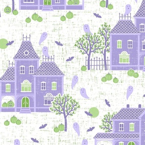 Halloween Haunted Houses - white pastel purple - large scale