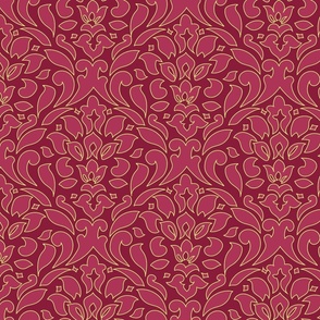 Raspberry damask with gold outline